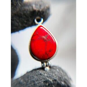 Mexico 925 Sterling Silver Red Howlite Pendant Teardrop Southwest Cabochon 1.75"